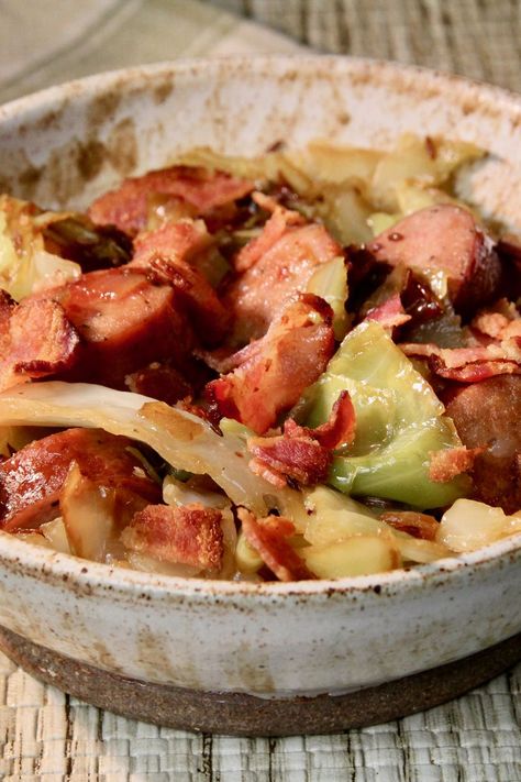 Kielbasa and Cabbage Kielbasa Cabbage, Bacon And Cabbage, Kielbasa And Cabbage, Hamburger Stew, Kielbasa Recipes, Cabbage And Sausage, Kielbasa Sausage, Pork Bacon, Cabbage And Bacon