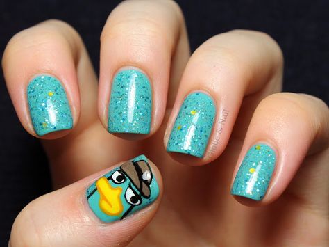 Globe & Nail: Ferb, I Know What We're Gonna Do Today! Phineas And Ferb Nail Art, Polish Names, Perry The Platypus, Animal Nails, Phineas And Ferb, Platypus, Funky Nails, Cool Nail Designs, Makeup Nails