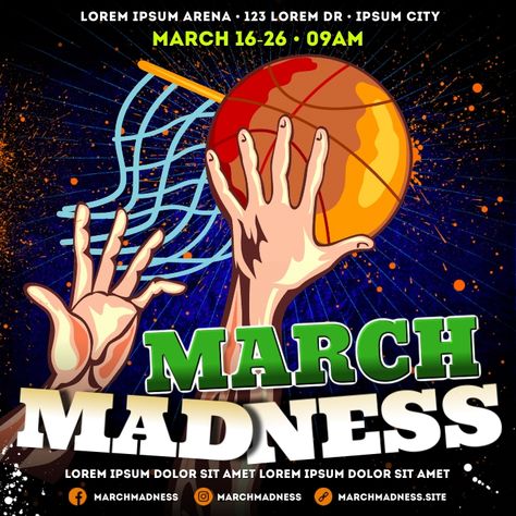 MARCH MADNESS BANNER March Madness Basketball, Free Basketball, Customer Persona, Basketball Poster, Banner Templates, Basketball Posters, Basketball Tournament, Poster Templates, March Madness