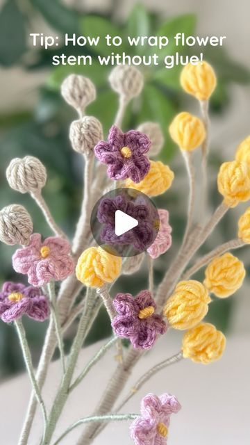 happyyarnloops 🧶 on Instagram: "I use this method to wrap all my flowers, it is so much easier than using glue all the time. The most interesting part is that ,the yarn on the stem stays sturdy even without using glue. 
Just make sure you are wrapping the yarn tightly around the tip of the stem.

Hope this tip was helpful! Enjoy implementing this tip.
Do let me know if you implement this method while wrapping your floral stems 🫶

Also, If you liked this tip please do like, save and share it to people who you think will be benefitted from it 🫶

Thank you so much for watching!!

Happy Crocheting!!

#crochet #crochetflowers #crochettip #crochettipsandtricks #tips #crochetaesthetic #handmade #crochethacks" Delphinium Flowers, Flower Stem, Delphinium, Flower Pins, My Flower, Crochet Flowers, Thank You So Much, You Think, Glue