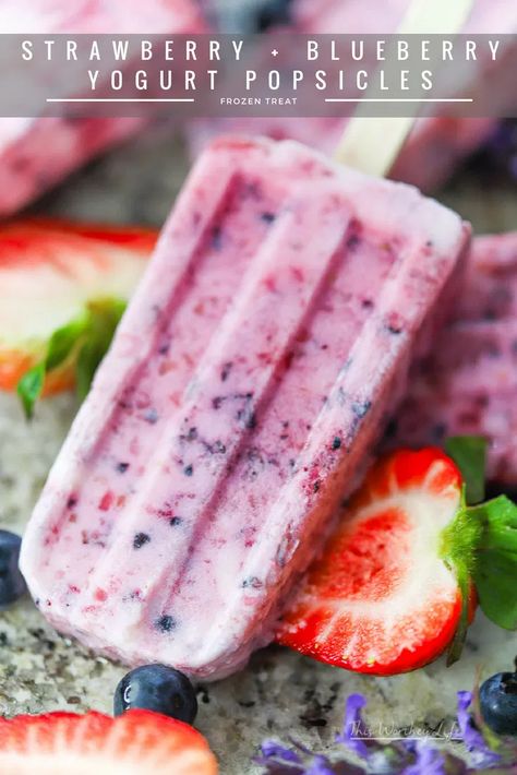 Mixed Berry Popsicles, Blueberry Yogurt Popsicles, Strawberry Yogurt Popsicles, Greek Yogurt Popsicles, Berry Popsicles, Healthy Popsicle Recipes, Easy Popsicles, Berry Yogurt, Yogurt Popsicles