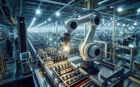 Robot Arms on Fully Automated Assembly Line Inside Modern Electronics Factory royalty free stock photo Robot Factory, Robotic Automation, Power Energy, Assembly Line, White Stone, Thundercats, Car Wash, Habitat, Men's Fashion