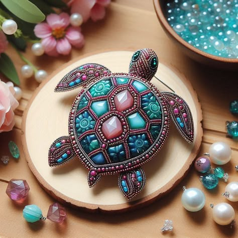 Beaded Turtle Medallion, Ocean-inspired Beaded Shell, Luxury Elegant Beaded Brooches, Beaded Beetle Brooch, Turtle Brooch, Fabric Brooch, Craft Area, Bead Embroidery Jewelry, Bead Stitching