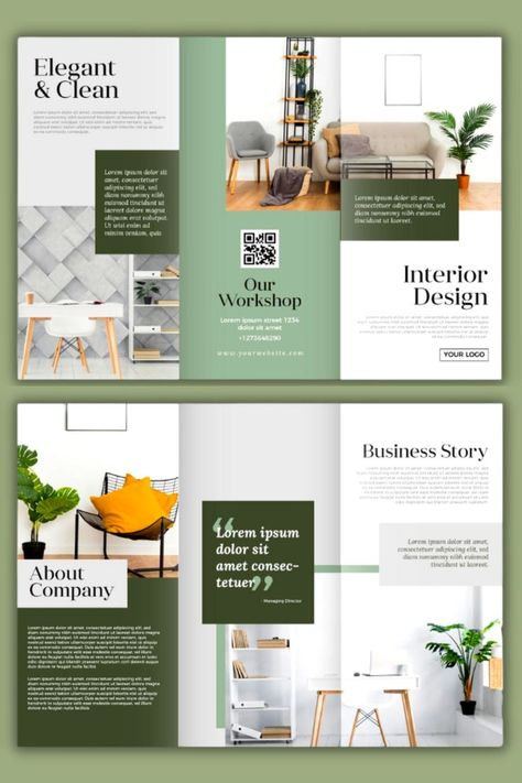 Marketing Brochure Ideas, Modern Trifold Brochure Design, Information Brochure Design, Tri Fold Brochure Design Creative, Product Brochure Design Inspiration, Interior Design Brochure Ideas, Trifold Brochure Design Layout Creative, Broucher Design Creative, Modern Brochure Design Creative