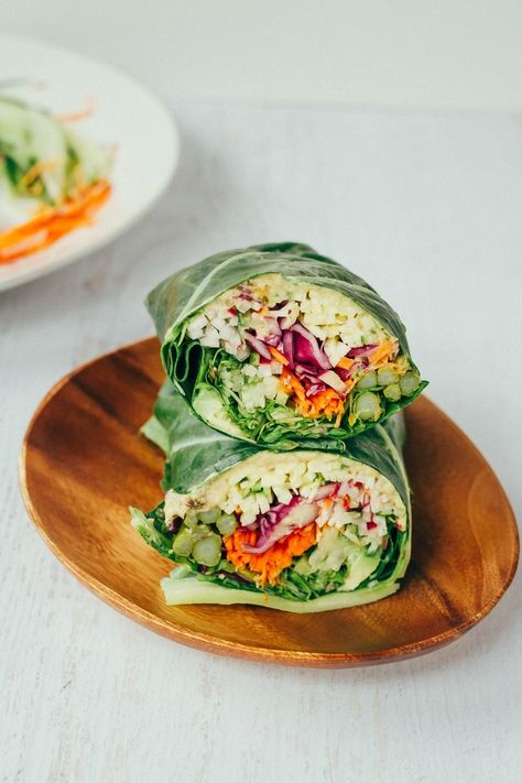 Collard Wraps, Wraps Vegan, Healthy Hummus, Rainbow Roll, Eating Bird Food, Daniel Fast Recipes, Vegan Wraps, Daniel Fast, Healthy Veggies