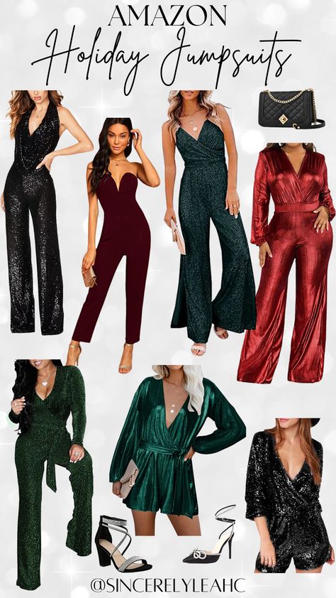 Holiday Jumpsuit Outfit, Holiday Christmas Outfit, Holiday Outfit Inspo, Holiday Jumpsuit, Christmas Outfit Ideas, Trendy Christmas Outfits, Holiday Outfits Christmas, Glam Outfit, Holiday Glam