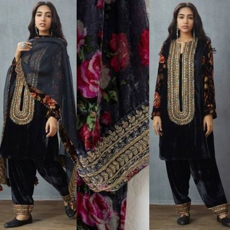 Trendy Wears Online (@trendywearsonline) • Instagram photos and videos Desi Suits, Marriage Dresses, Gorgeous Lehengas, Draped Pants, Velvet Suit Design, Black Dupatta, Pakistani Formal Dresses, Nikkah Dress, Winter Suits