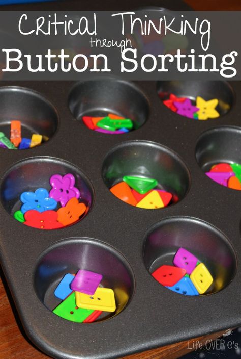 Something as simple as sorting buttons can be great for building critical thinking skills! Sorting Buttons, Bear Games, Vocational Activities, Thinking Games, Muffin Baking, Critical Thinking Activities, Elementary Learning, Kindergarten Centers, Baking Tray