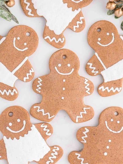 Easy Gingerbread Salt Dough Ornaments Gingerbread Cookie Ornaments Recipe, Better Than Salt Dough Recipe, Ginger Bread Ornaments Diy Salt Dough, Ginger Bread Ornament, Diy Gingerbread Ornaments For Kids, Gingerbread Salt Dough Recipe, Diy Gingerbread Man Ornaments, Gingerbread Ornament Craft, Salt Dough Gingerbread Men