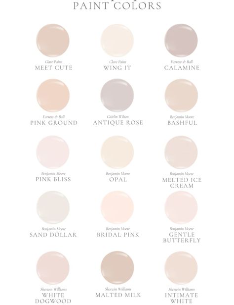 Blush White Paint Color, Pink Cream Paint Color, Pink Neutral Paint, French Country Pink Paint Colors, Creamy Nursery Paint Colors, Blushing Bride Paint Color, Chalked Blush Pink, Tan Pink Paint Color, Beauty Room Paint Colors