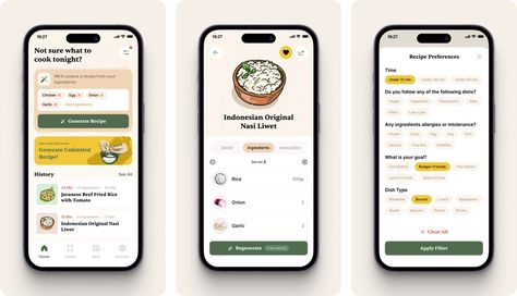 Culinar.ai - AI Food Recipe Generator by Nuha Maulana Ahsan 🦅 for Vektora on Dribbble Recipe Apps, Learn Ux Design, Web Design Typography, Ux App Design, Cooking App, Recipe Generator, Food App, Food Recipe, Living Design