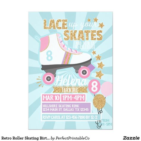 Retro Roller Skating Birthday Party Invitation Roller Skating Birthday Party Invitations, Retro Roller Skating, Roller Skating Birthday Party, Roller Skating Birthday Invitations, Roller Skate Birthday Party, Skating Birthday Party, Skate Birthday Party, Roller Skate Birthday, Skate Birthday