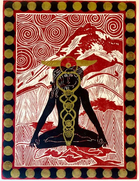 This a triple block woodblock print. Each color is hand printed on its own hand carved woodblock. Hieros Gamos refers to the sacred marriage of polarities within ourselves and with the divine. I pray that it brings you peace and inspires you to meditate on the spiritual essence of your true nature. Hieros Gamos Art, Sacred Masculine Art, Divine Marriage, Hieros Gamos, Sacred Marriage, Painting Mood, Sacred Union, Art Connection, Tibetan Art