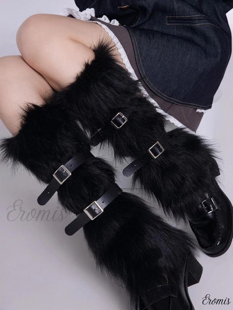 Eromis - Premium Plush Thermal Leg Warmers for Cold Weather Protection with Adorable Piled Socks Cover White Leg Warmers, Pink Garter, Black Leg Warmers, Garter Black, Fur Leg Warmers, Punk Style Outfits, Legs Ring, Black Garter, White Garters