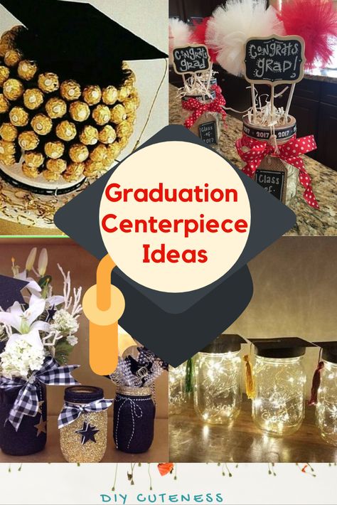 Graduation Party Centerpieces - DIY Cuteness Graduation Party Centerpieces Diy, Ideas For Graduation Party, Party Centerpieces Diy, Dinner Centerpieces, Outdoor Graduation Parties, Outdoor Graduation, Graduation Dinner, Diy Christmas Party, Senior Graduation Party