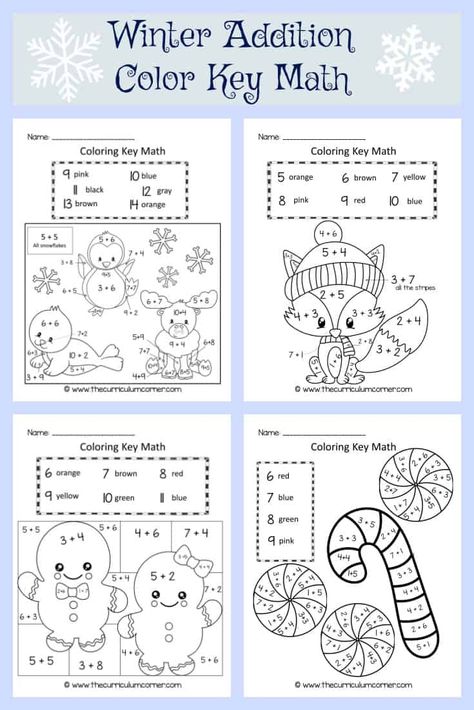 Kindergarten Rotations, Addition Color By Number, Winter Color By Number, Winter Math Worksheets, Christmas Math Worksheets, Math Fact Practice, Christmas Addition, Holiday Worksheets, Christmas Teaching