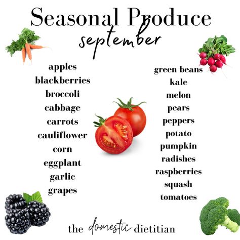 September Seasonal Produce Guide and Recipe Ideas Fall Cookbook, Seasonal Produce Guide, Cauliflower Potatoes, Autumn Food, Seasonal Cooking, Seasonal Living, Sept 1, Seasonal Produce, The Mediterranean Diet