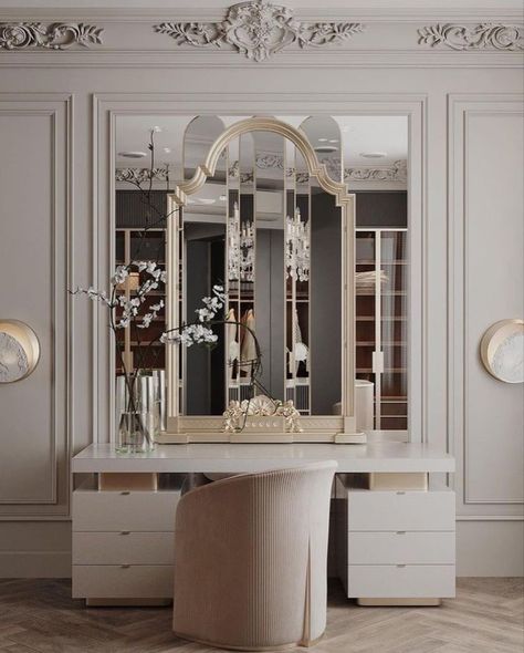 Make Up Table Design, Classic Wardrobe Design, Classic Dressing Table, Girl Room Inspiration, Luxurious Decor, Office House, Architecture Luxury, Classic Desk, Dressing Table Design