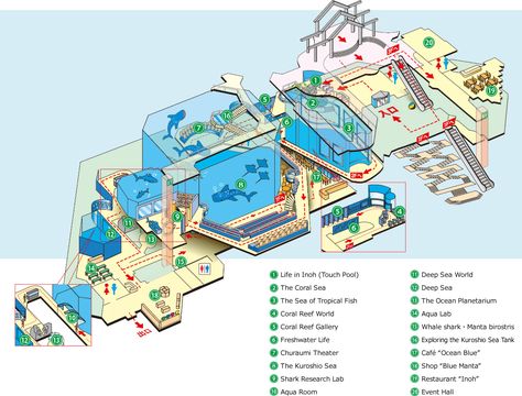 Map Aquarium Layout, Churaumi Aquarium, Zoo Map, Cool Things To Build, Aquarium Architecture, Water Architecture, Zoo Architecture, Museum Plan, Sea Aquarium