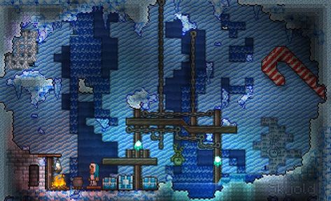 terraria dungeon ice cave build candy cane skeleton cooking pot snow igloo World Decorations, Terraria Castle, Terraria House Ideas, Terraria House Design, Ice Cave, Terraria, Small World, Terrarium, Pixel Art