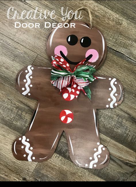 Gingerbread Door Sign, Gingerbread House Door Sign, Gingerbread Man Door Hanger, Gingerbread Man Wood Cutout, Cross Door Hangers Wooden, Painted Gingerbread Men On Wood, Cross Door Hangers, Christmas Door Hanger, Christmas Door