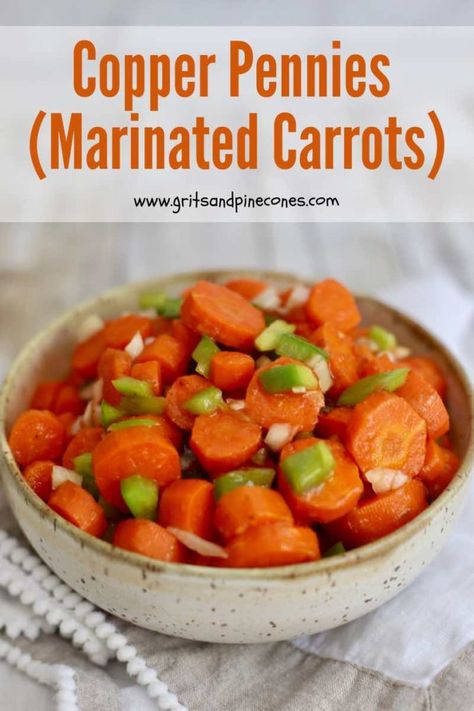 Marinated Carrots, Carrot Side Dish, Copper Pennies, Carrots Side Dish, Pennies From Heaven, Soup Appetizers, Vegetable Side Dishes Recipes, Cooked Carrots, Copper Penny