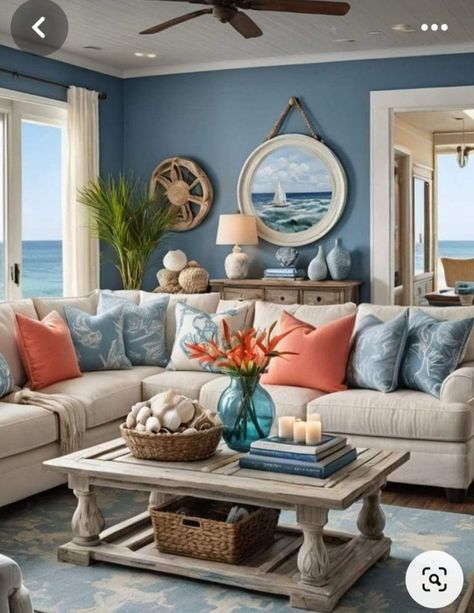 Living Room Transformation, Beach House Living Room, Beach House Interior Design, Coastal Living Rooms, Coastal Retreat, Beach House Interior, Coastal Living Room, Blue Living Room, Styl Boho