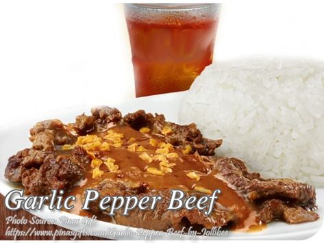 https://www.panlasangpinoymeatrecipes.com/garlic-pepper-beef.htm #GarlicPepperBeef #JollibeeStyle #GarlicPepperSteak Garlic Pepper Beef Jollibee, Garlic Pepper Beef, Pepper Beef Recipe, Jollibee Food, Che Recipe, Beef Tapa, Pinoy Recipe, Pepper Beef, Panlasang Pinoy