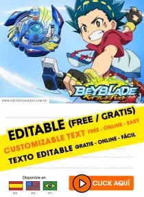 Beyblade Burst birthday invitation Beyblade Birthday Invitation, Beyblade Invitation, Free School Labels, Beyblade Birthday Party, Beyblade Birthday, Editable Birthday Cards, Invitation Maker, Unicorn Card, Personalized Birthday Cards