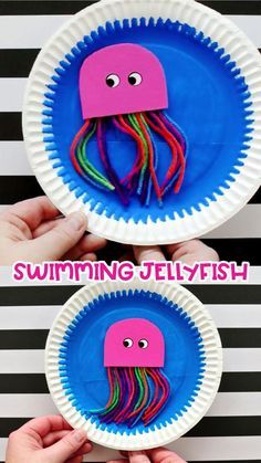 Jellyfish Craft For Kids, Ornaments Cricut, Plate Crafts For Kids, Jellyfish Swimming, Jellyfish Craft, Paper Plate Crafts For Kids, Kraf Kertas, Seni Dan Kraf, Summer Crafts For Kids