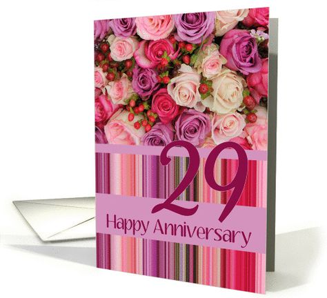 29th Wedding Anniversary Card - Pastel roses and stripes card 42nd Wedding Anniversary, 37th Wedding Anniversary, 31st Wedding Anniversary, 32nd Wedding Anniversary, 41st Wedding Anniversary, 49th Wedding Anniversary, 26th Wedding Anniversary, 29th Wedding Anniversary, 28th Wedding Anniversary