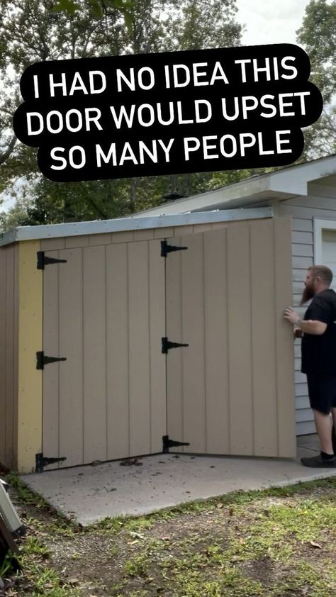 I had no idea that the door I built for my blacksmith shop would upset so many people 😂 #karen #carpentry #workshop #workshops #garage #shopbuild #garagebuild #blacksmithshop #machineshop #carpenter #carpentrylife #shed #leanto #garagedoors #woodwork #woodworker #woodworking #wooden #woodshop #shop #construction #contractor #contractorlife #builder #building #homebuilder #diy #diyprojects #diyproject #doityourself | Chris Powell | Chris Powell · Original audio Shed Doors Ideas, Shed Security, Workshop Building, Chris Powell, Shed Frame, Workshop Shed, Shed Door, Carpentry Workshop, Garage Addition