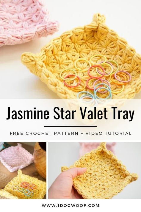 Sugar And Cream Yarn, Baskets Crochet, Jasmine Star, Crochet Dreams, Crochet Jewellery, Crochet Baskets, Valet Tray, Gift Crochet, Dishcloth Pattern