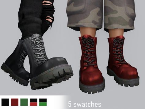 The Sims Resource - Chunky Bovver Boots v2 Sims 4 Chunky Boots, Sims Shoes, Doc Martins Boots, Demonia Boots, Cc Shoes, Sims 4 Cc Shoes, Goth Boots, Soft Sandals, Demonia Shoes