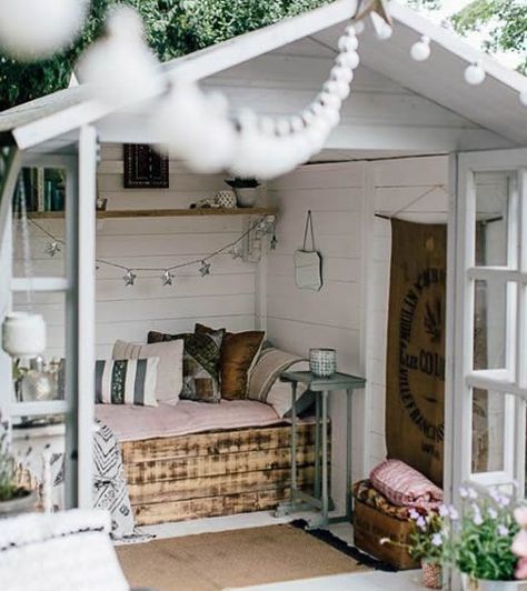 7 Magical She Shed Bedroom Ideas – Man Cave Know How Bedroom Ideas Man, She Shed Bedroom, Shed Bedroom Ideas, Small She Shed, Repurposed Wooden Box, Tiny She Shed, Cabin Guest House, Rustic She Shed, Shed Bedroom