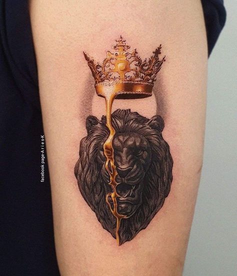 Gold Tattoo Ink, Tato Phoenix, Men's Small Tattoo, King Tattoos, Diamond Tattoos, Lion Tattoo Design, Gold Tattoo, Tatuaje A Color, Crown Tattoo