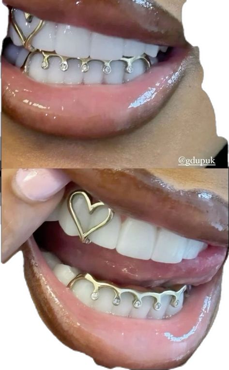 Front Teeth Grillz, Women Grillz Gold, Silver Caps On Teeth, Baddie Grillz, Girly Grillz, Grillz For Women, Tooth Caps, Gold Teeth Grillz, Teeth Gems