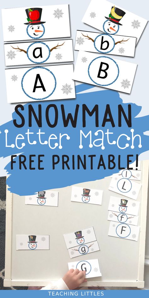 This free printable preschool winter activity involves matching upper & lower case letters, and letter sound, to complete the snowman. Winter Letter Recognition Preschool, Literacy Winter Activities Preschool, Winter Literacy Activities For Toddlers, Upper And Lower Case Activities, Upper Lower Case Letter Match, Lower And Upper Case Letters Activities, Winter Nursery Activities, Matching Upper And Lower Case Letters Free Printable, Winter Language Activities Preschool