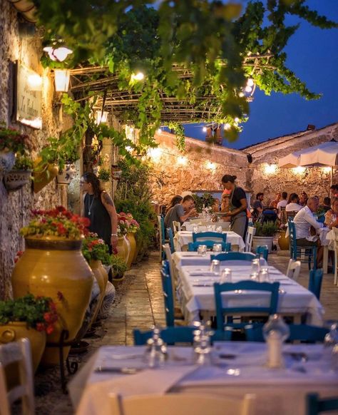 Marzamemi, Sicilia A small fishing village, an idillic night where time stands still. Image by @larita.sarta Italian Restaurant Decor, Italy In October, Italy Restaurant, Time Stands Still, Tapas Restaurant, Backyard Greenhouse, Restaurant Architecture, Outdoor Cafe, Italy Aesthetic