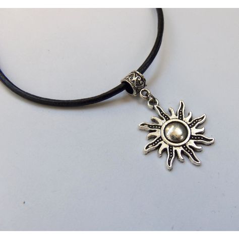 90s grunge sun sol celestial charm choker in hippie hipster style ($5) ❤ liked on Polyvore featuring jewelry, necklaces, hippie, hipster necklace, leather charm, clasp charms, choker necklace and leather cord necklace 90s Necklace Grunge, Sun Necklace Aesthetic, Necklaces Hippie, 70s Necklace, 90s Necklace, 90s Whimsigoth, 70s Jewelry, Sun Charm, Leather Choker Necklace