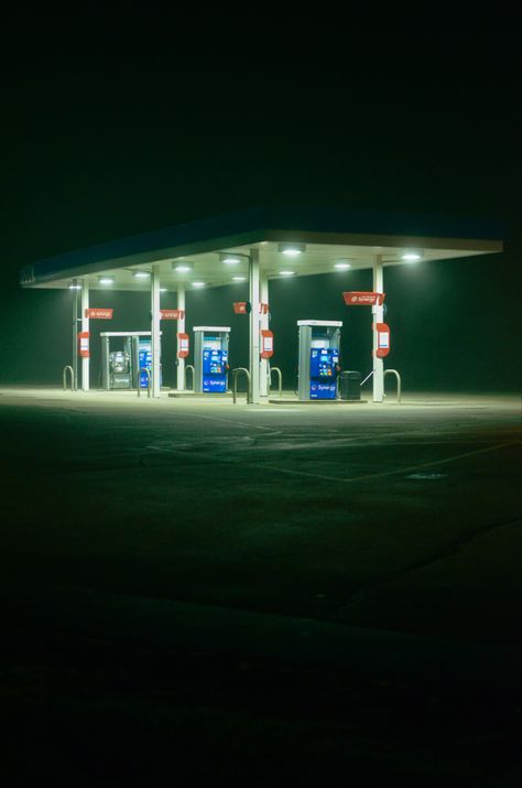 Gas Station Liminal Space, Liminal Space Gas Station, Liminal Space Train Station, Liminal Gas Station, Liminal Train Station, Gasoline Station Aesthetic, Petrol Station Aesthetic, Creepy Gas Station, Drifter Aesthetic