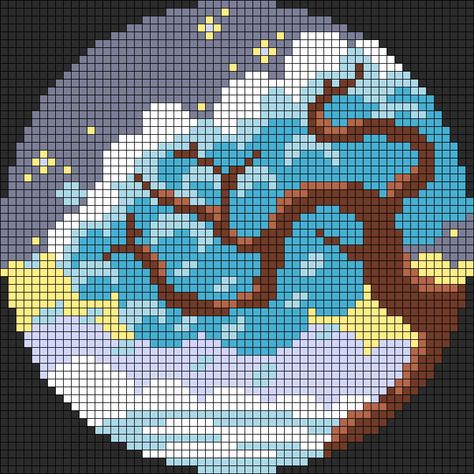 64x64 Pixel Art Grid, Fall Pixel Art, Kawaii Cross Stitch, Pixel Art Landscape, Tree Autumn, Pixel Art Tutorial, Pixel Art Templates, Landscape Sky, Pixel Crochet