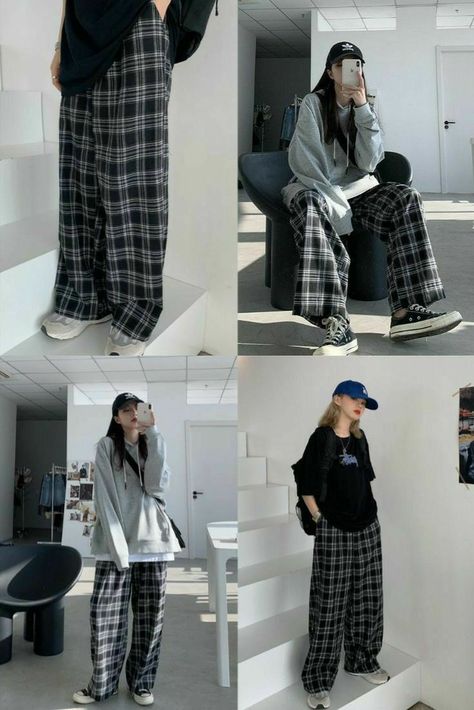 Retro Plus Size, Plaid Pants Outfit, Non Hijab, The Best Aesthetic, Plus Size Plaid, Aesthetic Clothing Stores, Korean Outfit Street Styles, Aesthetic Retro, Tomboy Style Outfits