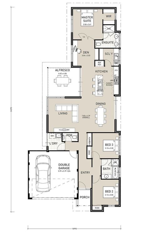 House Plans Australia, Single Storey House Plans, Narrow House Designs, Narrow House Plans, Narrow Lot House, Narrow Lot House Plans, Two Story House, Long House, Home Design Floor Plans