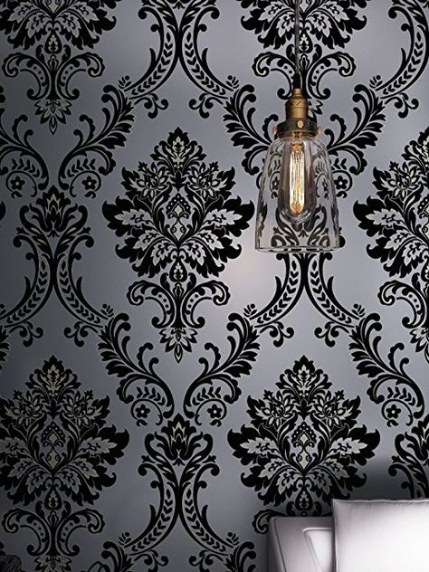 Damask Wallpaper Bedroom, Window Cling Vinyl, Flock Wallpaper, Victorian Wallpaper, Gothic Wallpaper, Velvet Wallpaper, Mudroom Design, Goth Home, Goth Home Decor