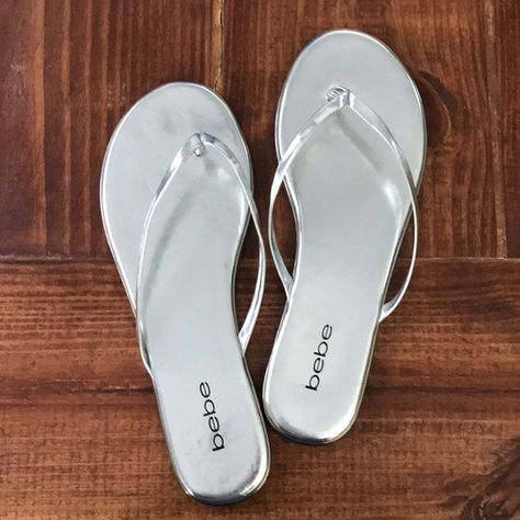 Bebe Ilistra Silver Flip Flop Sandals Silver Flip Flops, Summer Flip Flops, Silver Sandals, Flats Sandals, Beach Wears, Sandals Summer, Beach Wear, Flip Flop, Flip Flop Sandals