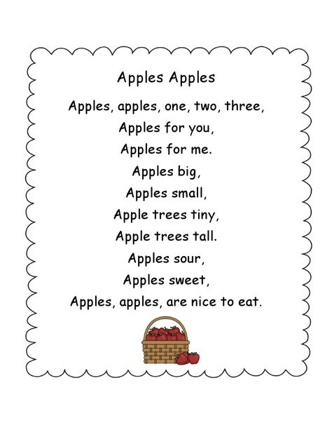 Apple Curriculum, Apple Poem, Apple Investigation, Children Poems, Apple Stamping, Head Start Classroom, Preschool Poems, September Preschool, Apple Kindergarten