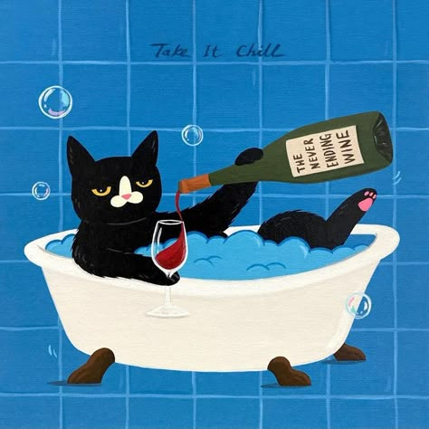 Studio After Cigs: "Time to take it chill to a whole new level...." Vintage Cats Illustration, Chill Illustration, Cat With Attitude, Weird Vintage Ads, Weird Vintage, Cat Wine, Cat Illustrations, Black Cat Art, Cat Drinking