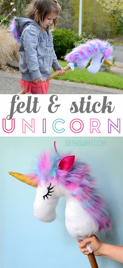 An easy to make felt and stick unicorn hobby horse! an easy sewing tutorial @joann Unicorn Hobby Horse, Auntie Things, Sewn Animals, Unicorn Pony, Tutorial Sewing, Stick Horses, Miniature Accessories, Unicorn Crafts, Sewing Instructions