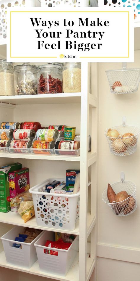 5 Brilliant Little Ways to Make Your Pantry (Any Pantry!) Feel Bigger than It Is Pantry Organization Dollar Store, Tiny Pantry, Diy Pantry Organization, Small Pantry Organization, Organized Pantry, Kitchen Storage Hacks, Pantry Makeover, Pantry Organizers, Diy Pantry